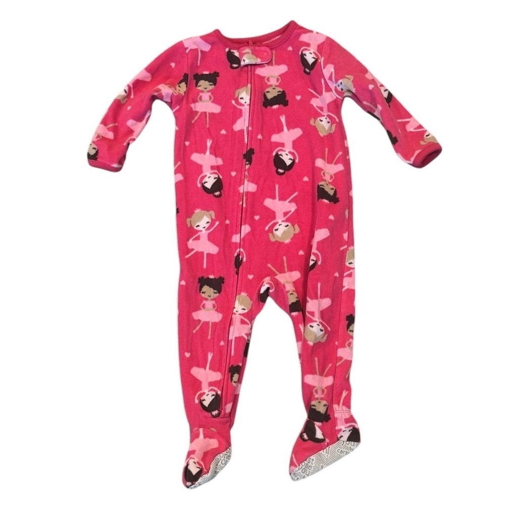 Carter's Pink Footed One Piece fleece sleeper with ballerinas Size 12 months
